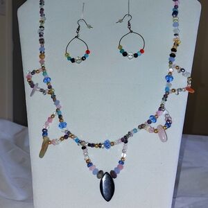 Beaded necklace and earring set